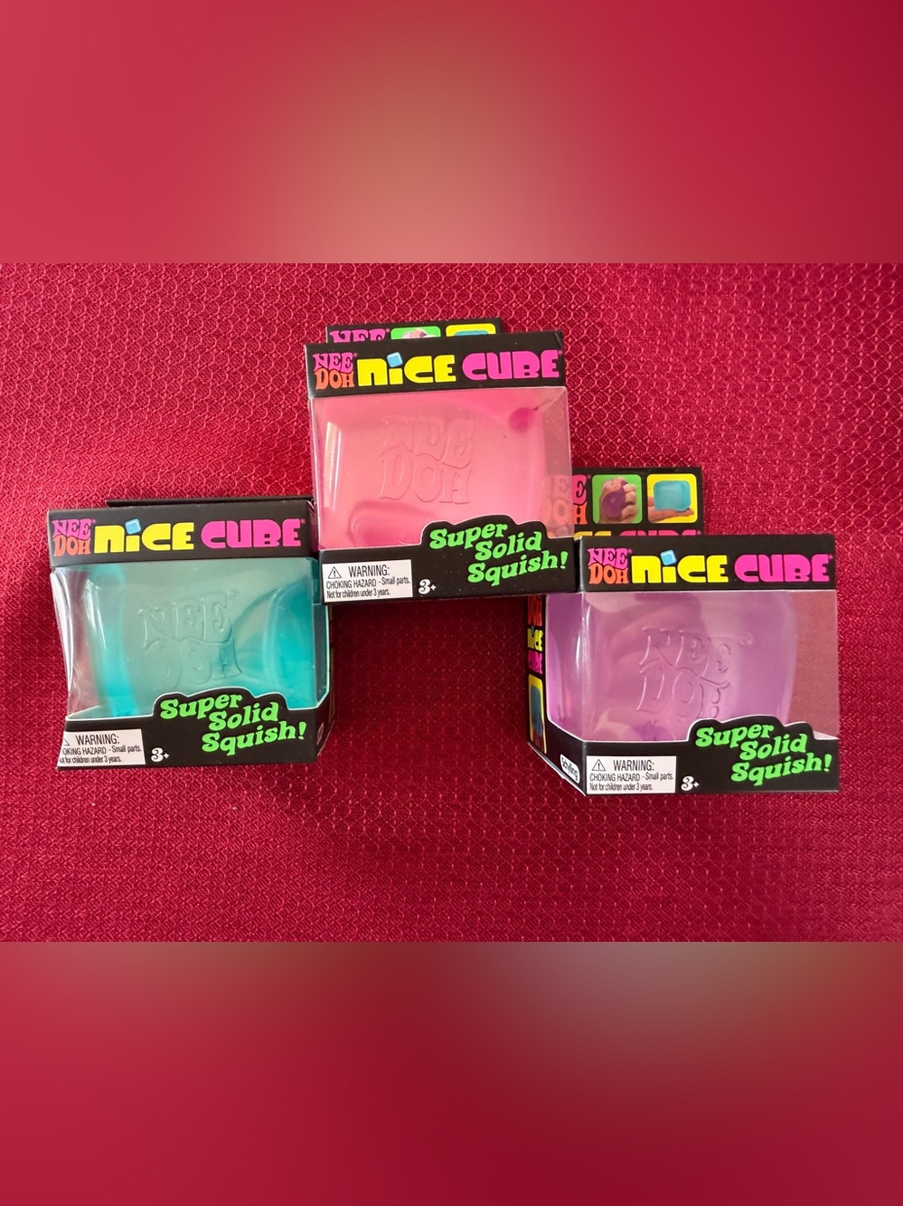 3 New Nee Doh Nice Cube Purple Blue Pink Super Solid Squish Schylling Needoh Toy